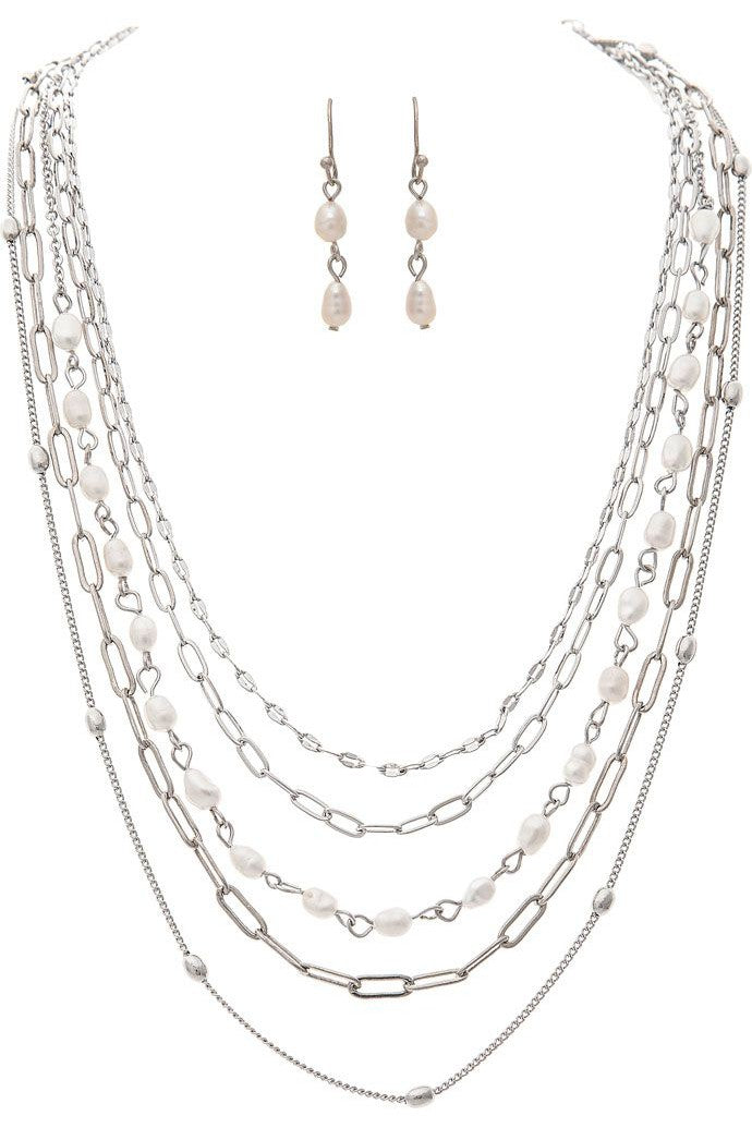 Rain Jewelry Silver Multiple Strand Chain Pearl Necklace Set-Necklaces-Rain Jewelry Collection-Deja Nu Boutique, Women's Fashion Boutique in Lampasas, Texas