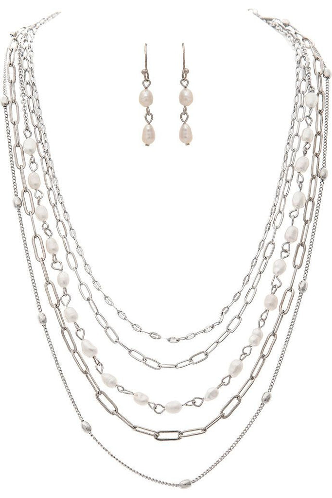Rain Jewelry Silver Multiple Strand Chain Pearl Necklace Set-Necklaces-Rain Jewelry Collection-Deja Nu Boutique, Women's Fashion Boutique in Lampasas, Texas