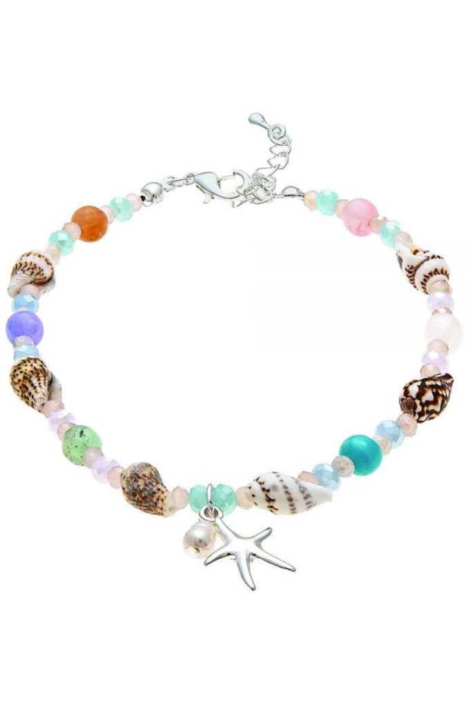 Rain Jewelry Silver Shell Multicolored Bead Starfish Anklet-Anklets-Rain Jewelry Collection-Deja Nu Boutique, Women's Fashion Boutique in Lampasas, Texas