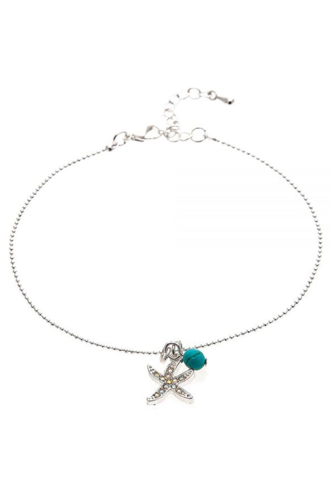 Rain Jewelry Silver Starfish Turquoise Bead Anklet-Anklets-Rain Jewelry Collection-Deja Nu Boutique, Women's Fashion Boutique in Lampasas, Texas