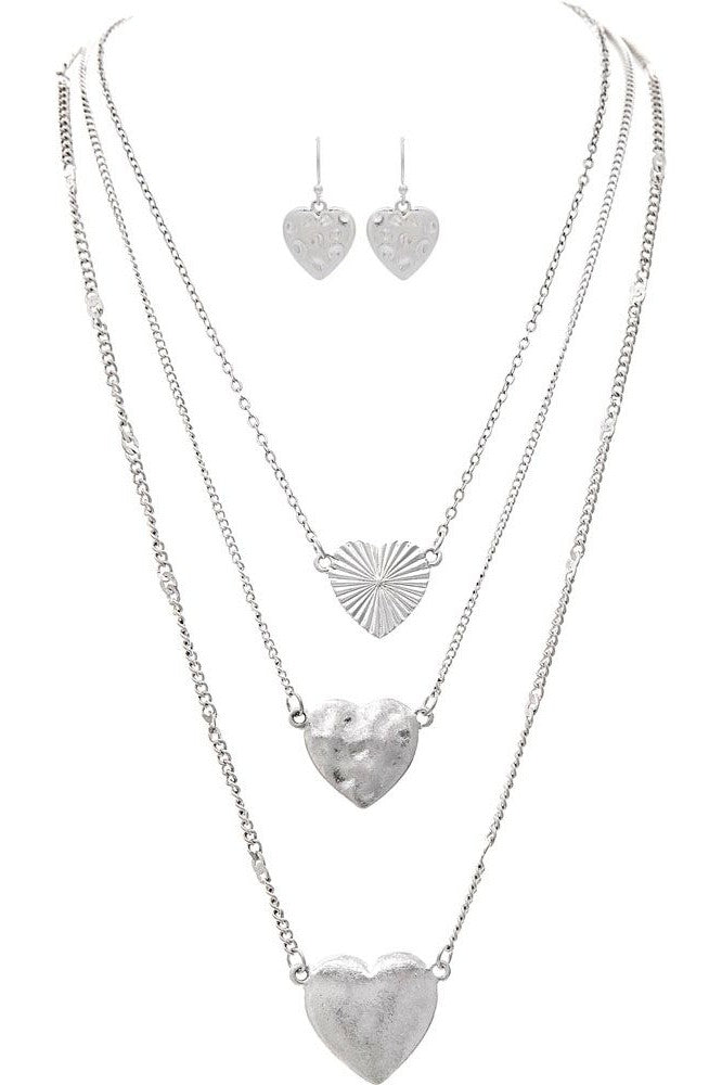 Rain Jewelry Silver Triple Heart Three Piece Necklace Set-Necklaces-Rain Jewelry Collection-Deja Nu Boutique, Women's Fashion Boutique in Lampasas, Texas