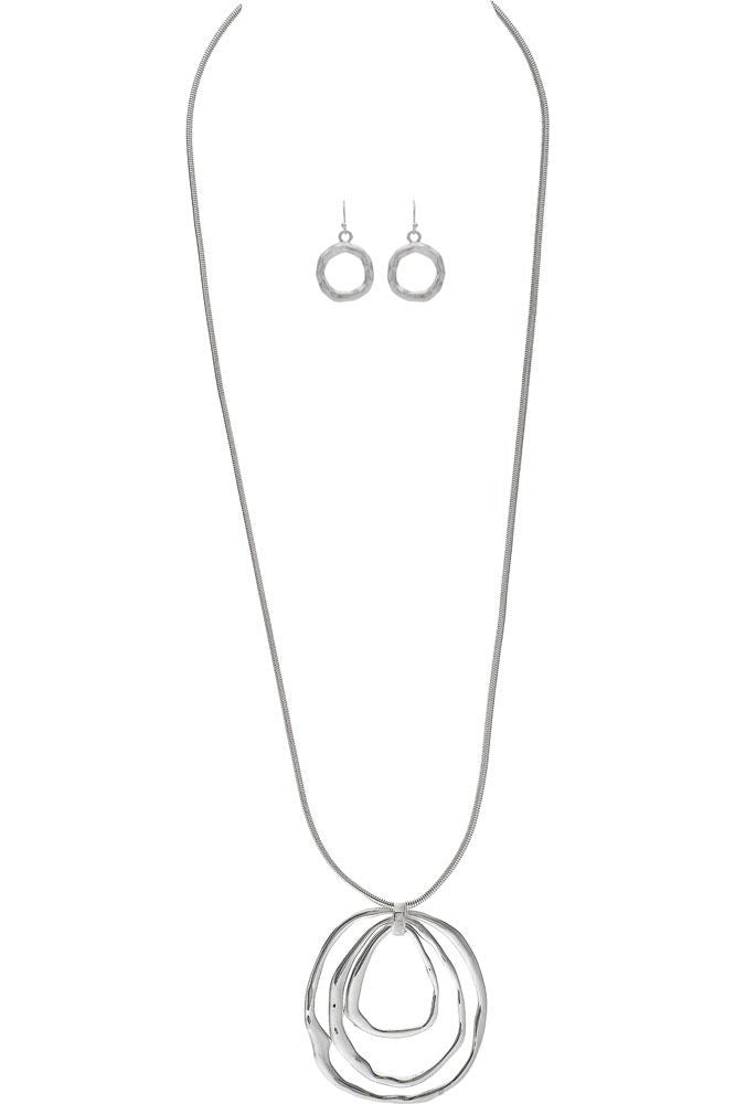 Rain Jewelry Silver Triple Rings Pendant Necklace Set-Necklaces-Rain Jewelry Collection-Deja Nu Boutique, Women's Fashion Boutique in Lampasas, Texas