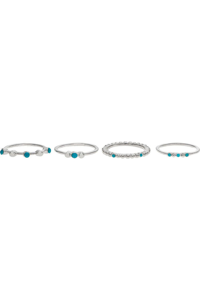 Rain Jewelry Silver Turquoise Four Piece Size 7 Ring Set-Rings-Rain Jewelry Collection-Deja Nu Boutique, Women's Fashion Boutique in Lampasas, Texas