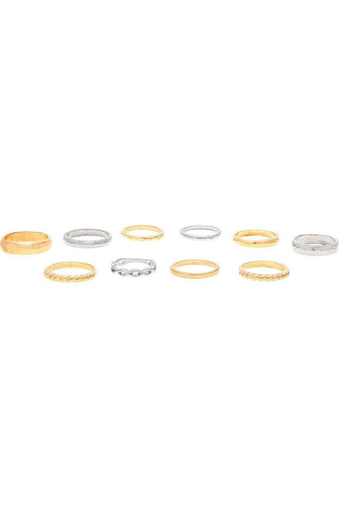 Rain Jewelry Two Tone Band Style Rings Ten Piece Ring Set-Rings-Rain Jewelry Collection-Deja Nu Boutique, Women's Fashion Boutique in Lampasas, Texas