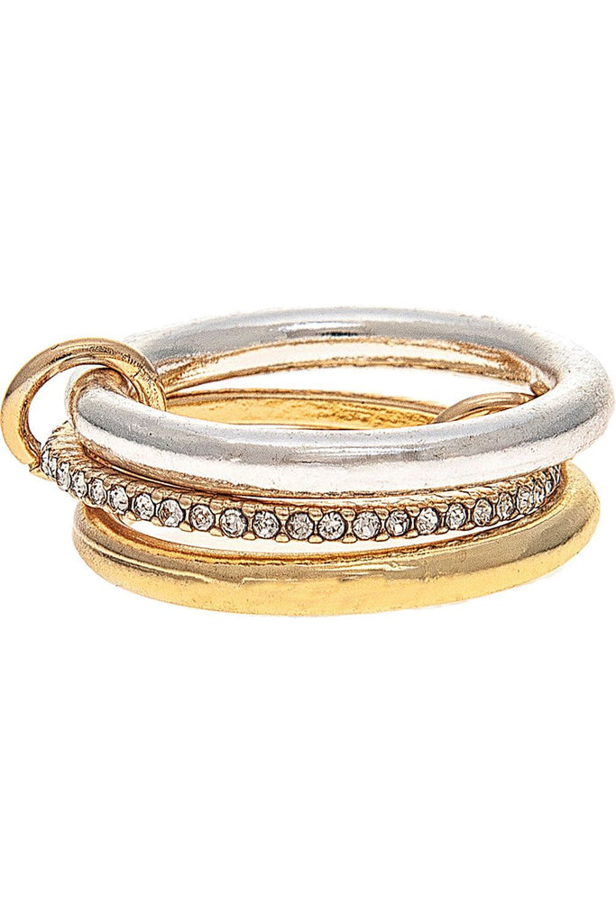 Rain Jewelry Two Tone Crystal Three Piece Attached Band Size 7 Ring-Rings-Rain Jewelry Collection-Deja Nu Boutique, Women's Fashion Boutique in Lampasas, Texas