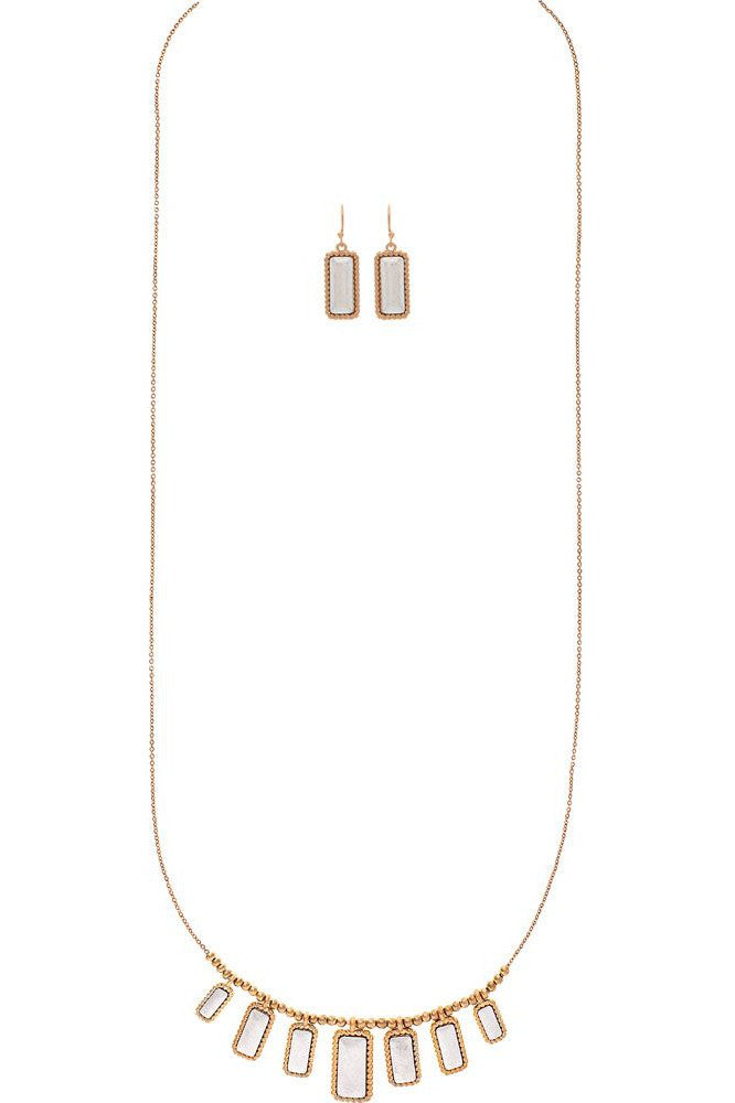Rain Jewelry Two Tone Gold Framed Drops Necklace Set-Necklaces-Rain Jewelry Collection-Deja Nu Boutique, Women's Fashion Boutique in Lampasas, Texas