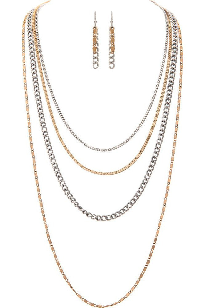 Rain Jewelry Two Tone Mixed Up Chains Layered Necklace Set-Necklaces-Rain Jewelry Collection-Deja Nu Boutique, Women's Fashion Boutique in Lampasas, Texas
