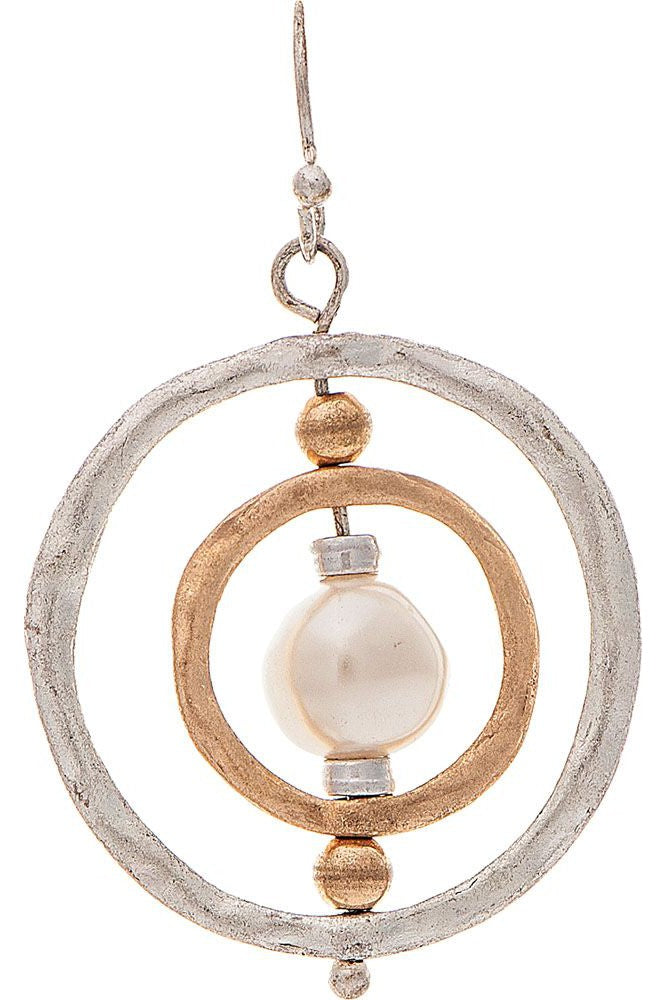 Rain Jewelry Two Tone Pearl Center Orbit Earring-Earrings-Rain Jewelry Collection-Deja Nu Boutique, Women's Fashion Boutique in Lampasas, Texas