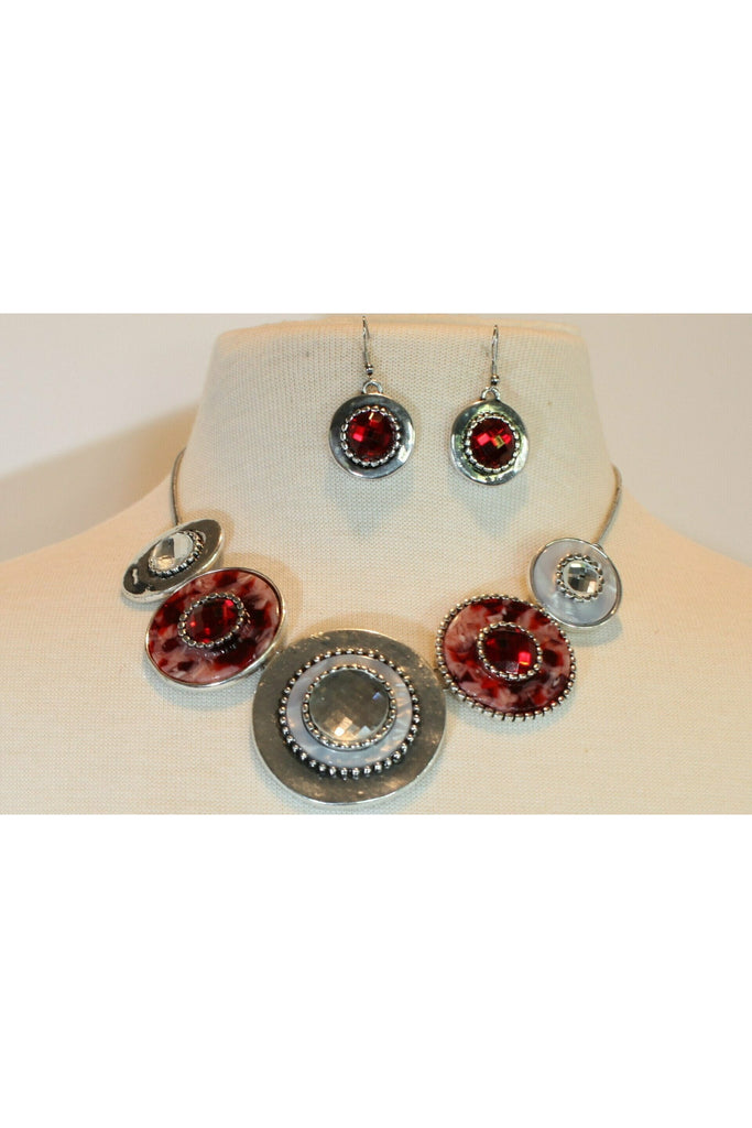 Red/Silver Rhinestone Medallion Set-Necklaces-Deja Nu Tx-Deja Nu Boutique, Women's Fashion Boutique in Lampasas, Texas