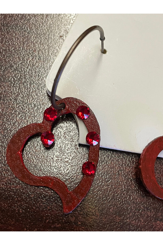 Red Metal Heart Earrings-Earrings-Deja Nu Tx-Deja Nu Boutique, Women's Fashion Boutique in Lampasas, Texas
