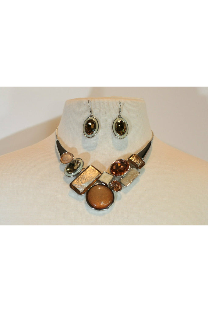 Rose Gold/Cream Crystal Necklace Set-Necklaces-Deja Nu Tx-Deja Nu Boutique, Women's Fashion Boutique in Lampasas, Texas