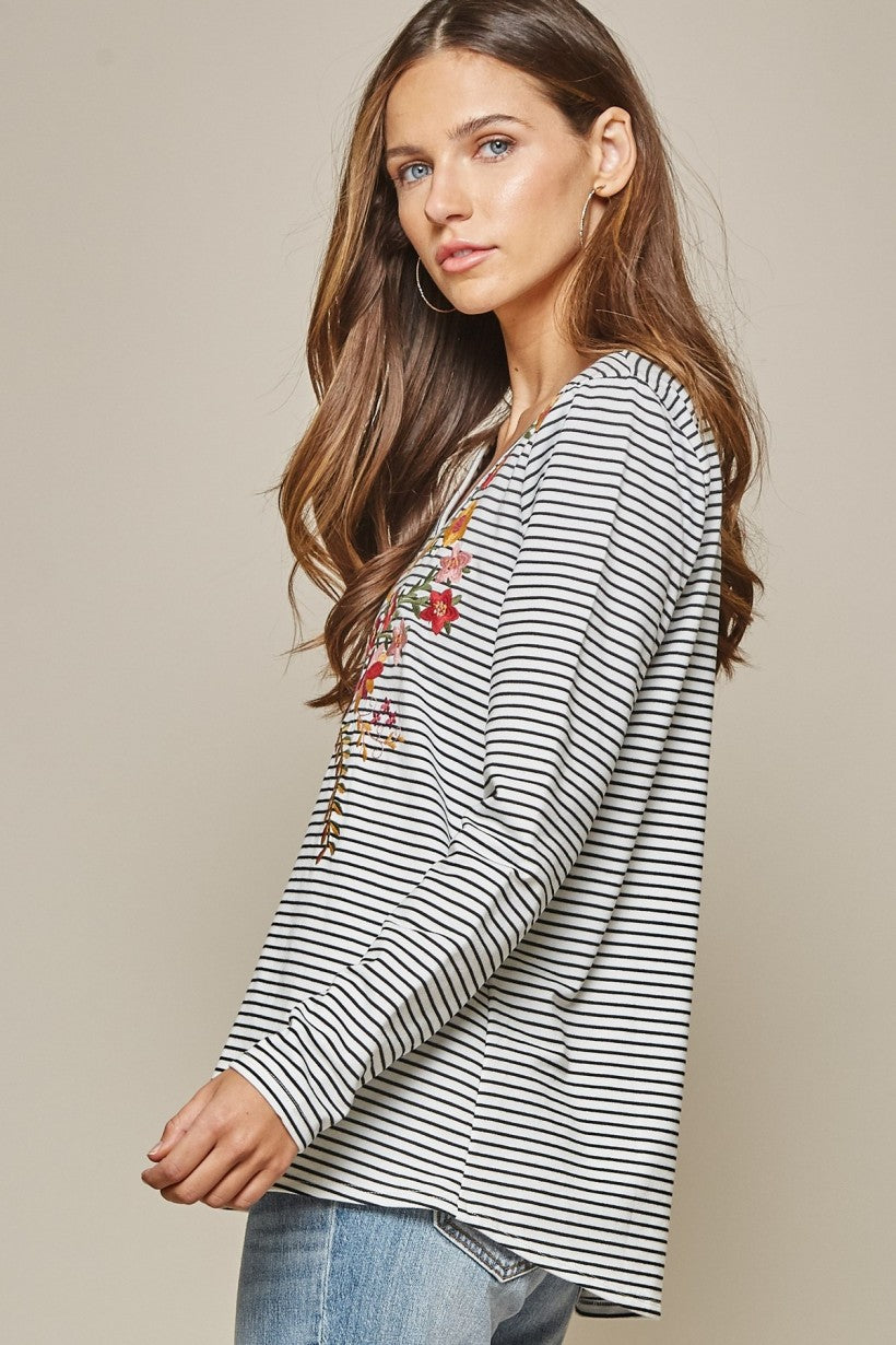 Savanna Jane Embroidery Long Sleeve Top-Tunics-Savanna Jane-Deja Nu Boutique, Women's Fashion Boutique in Lampasas, Texas