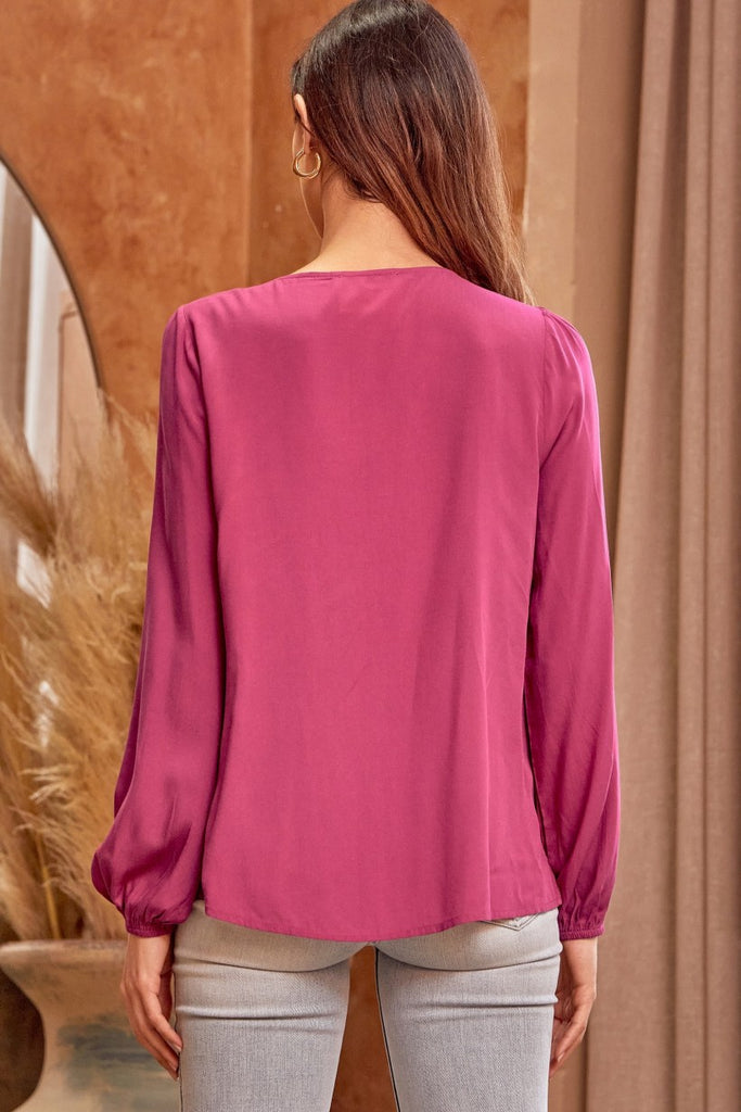 Savanna Jane Magenta Classic Embroidered Top With Long Sleeves-Tops-Savanna Jane-Deja Nu Boutique, Women's Fashion Boutique in Lampasas, Texas