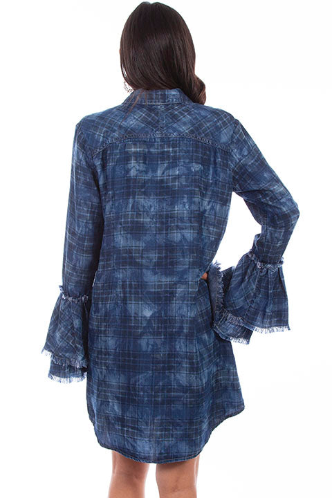 Scully Denim Plaid Bell Sleeve Dress-Dresses-Scully-Deja Nu Boutique, Women's Fashion Boutique in Lampasas, Texas