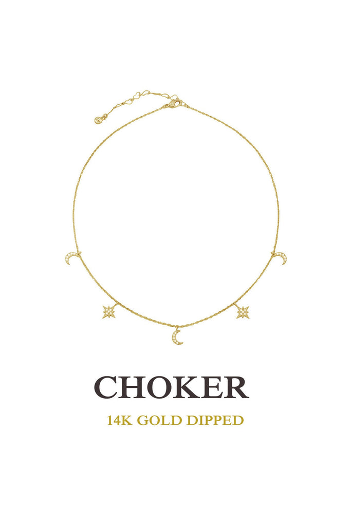 Secret Box 14K Gold Dipped Crescent Moon With Cubic Zirconia Choker Necklace-Necklaces-Secret Box-Deja Nu Boutique, Women's Fashion Boutique in Lampasas, Texas