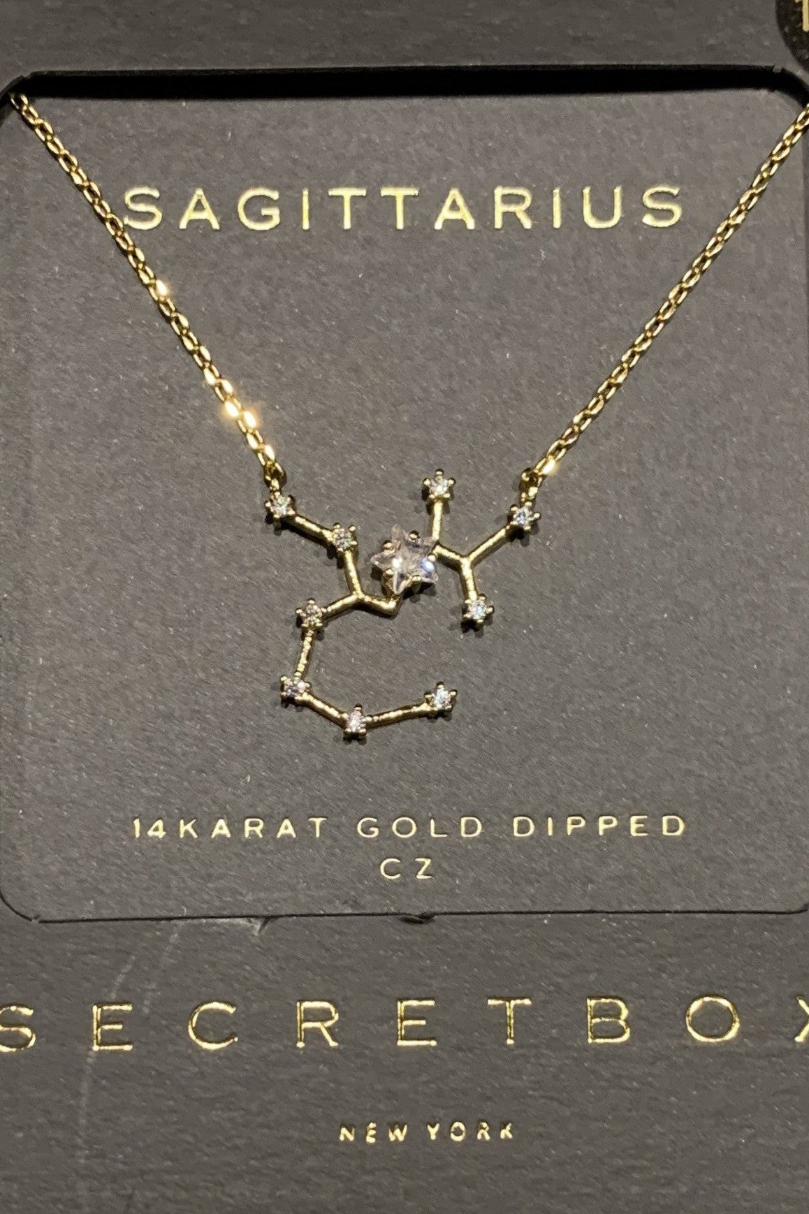 Secret Box Sagittarius Gold Rhinestone Necklace-Necklaces-Secret Box-Deja Nu Boutique, Women's Fashion Boutique in Lampasas, Texas