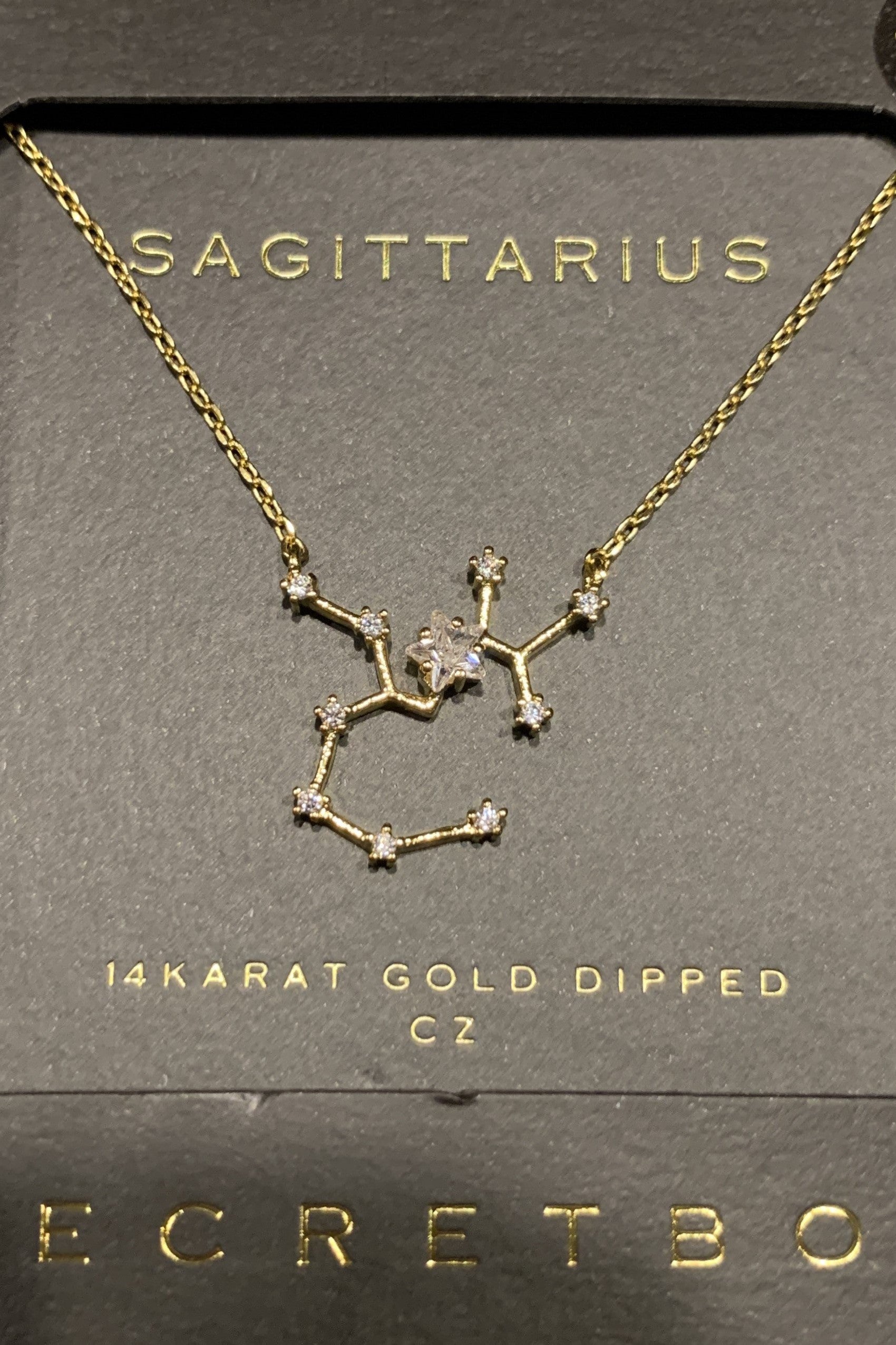 Secret Box Sagittarius Gold Rhinestone Necklace-Necklaces-Secret Box-Deja Nu Boutique, Women's Fashion Boutique in Lampasas, Texas