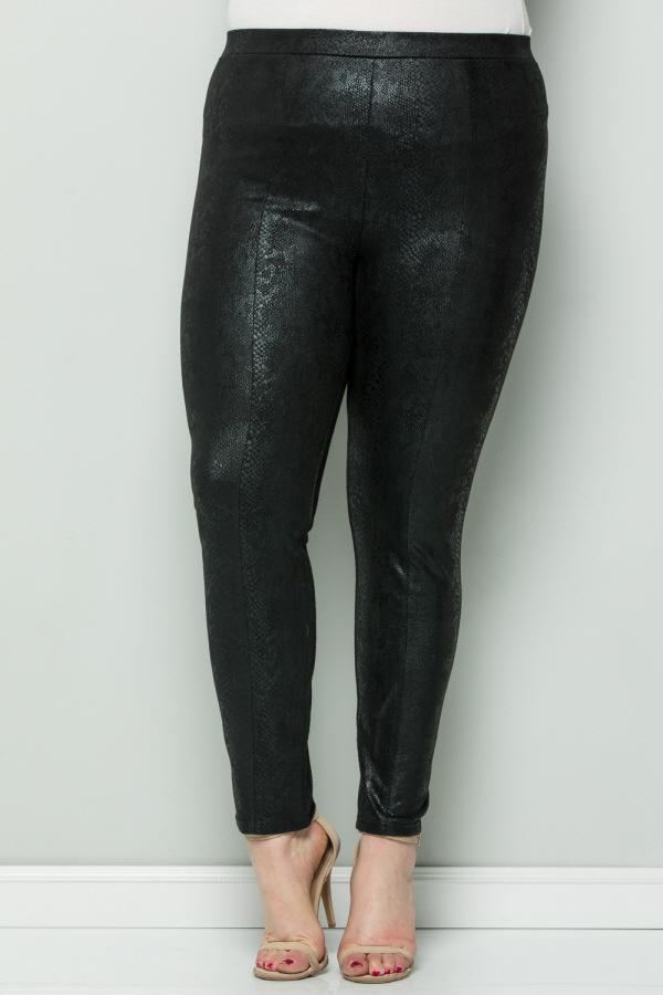 See And Be Seen Black Faux Suede Snake Skin Plus Leggings-Curvy/Plus Bottoms-See And Be Seen-Deja Nu Boutique, Women's Fashion Boutique in Lampasas, Texas