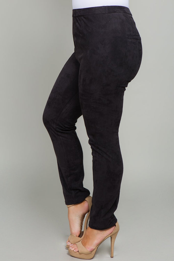 See And Be Seen Charcoal Faux Suede Plus Legging-Curvy/Plus Bottoms-See And Be Seen-Deja Nu Boutique, Women's Fashion Boutique in Lampasas, Texas