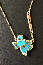 Semi Genuine Stone Texas State Map Pendant Short Necklace Set In Gold And Blue-Jewelry Sets-Deja Nu-Deja Nu Boutique, Women's Fashion Boutique in Lampasas, Texas