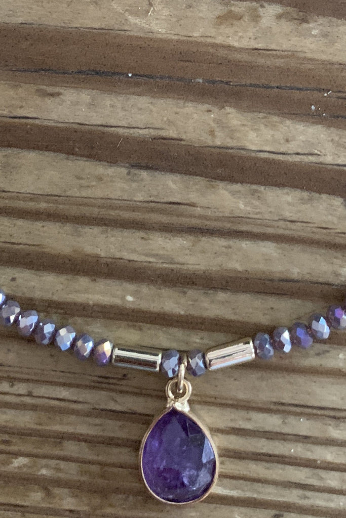 Semi Precious Lavender Crystal Beaded Choker With Charm-Necklaces-Deja Nu Tx-Deja Nu Boutique, Women's Fashion Boutique in Lampasas, Texas