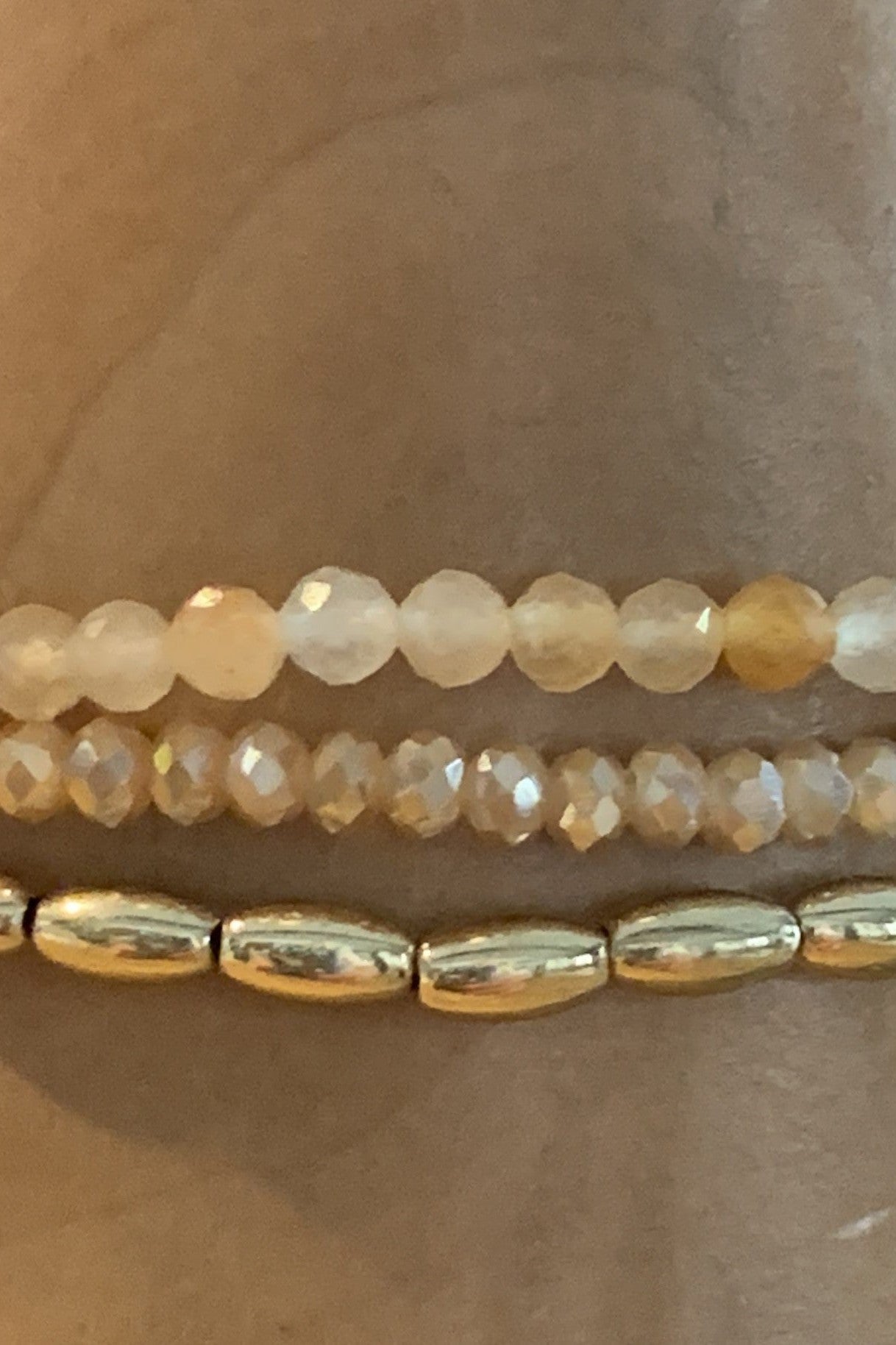 Semi Precious Three Strand Stretch Crystal And Gold Bracelet Set-Bracelets-Deja Nu Tx-Deja Nu Boutique, Women's Fashion Boutique in Lampasas, Texas