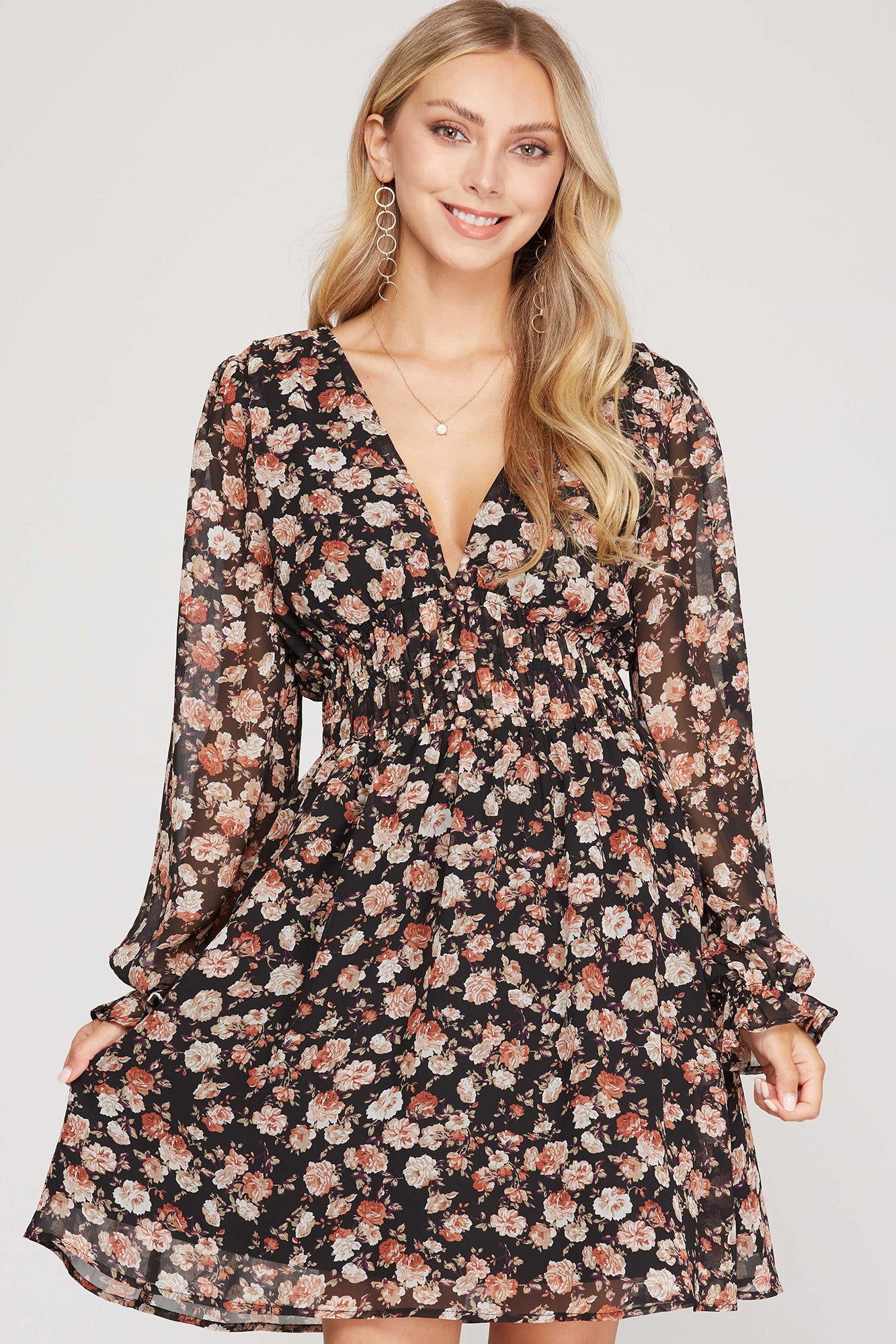 She And Sky Black Floral Sweetheart Dress-Dresses-She And Sky-Deja Nu Boutique, Women's Fashion Boutique in Lampasas, Texas