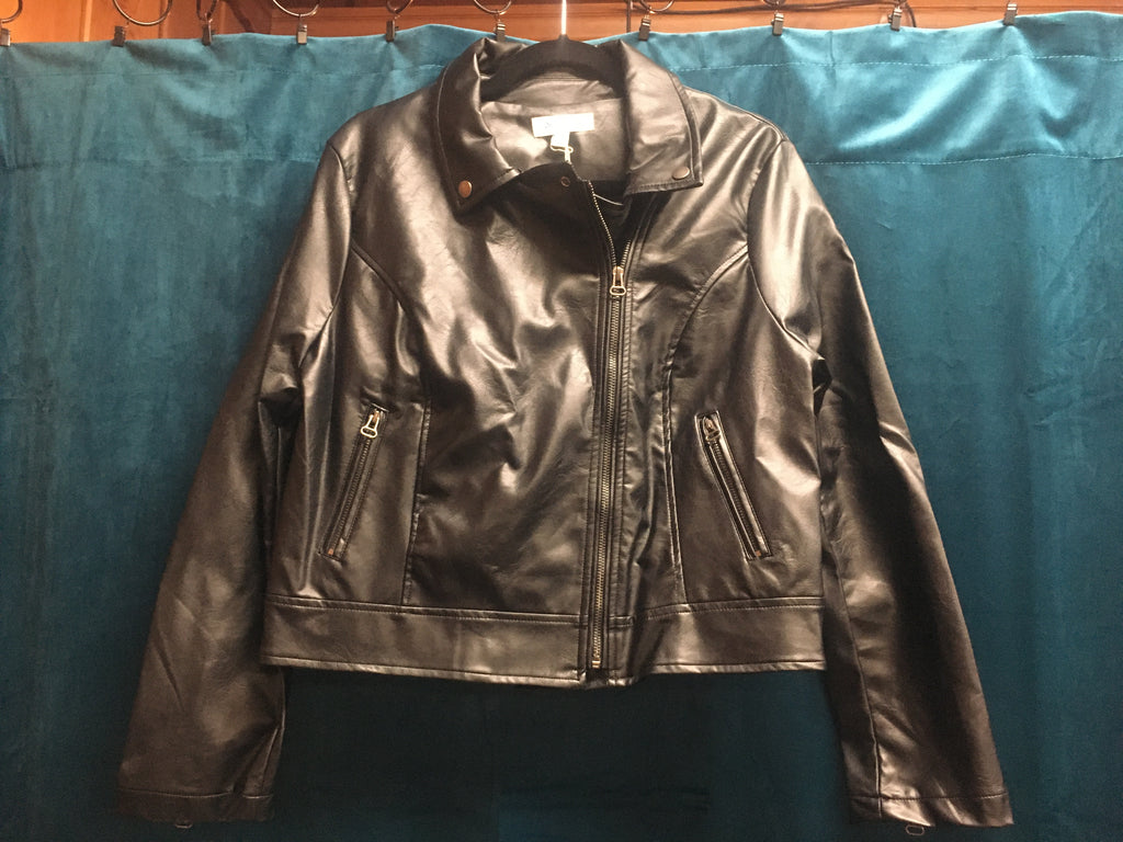 She And Sky Black Leather Moto Jacket-Jackets-She And Sky-Deja Nu Boutique, Women's Fashion Boutique in Lampasas, Texas
