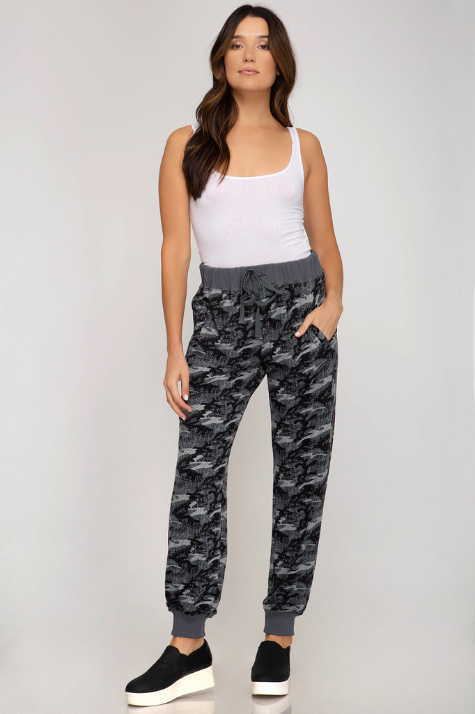 She And Sky Camo Print Jogger Pant-Joggers-She And Sky-Deja Nu Boutique, Women's Fashion Boutique in Lampasas, Texas