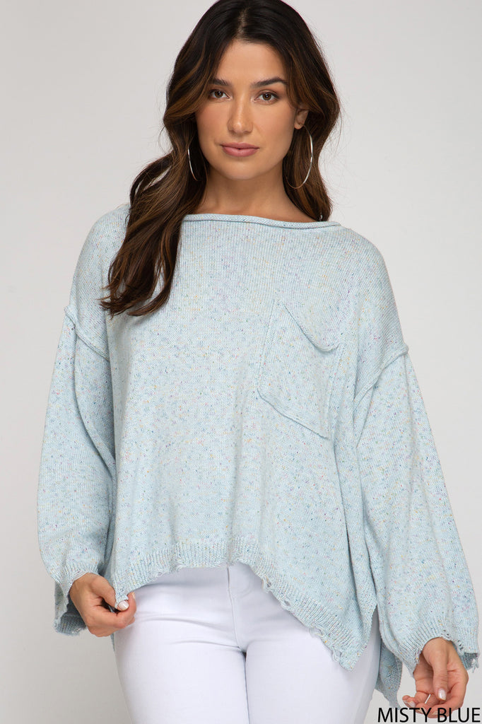 She And Sky Dusty Blue Cable Mixed Knit Sweater-Sweaters-She And Sky-Deja Nu Boutique, Women's Fashion Boutique in Lampasas, Texas