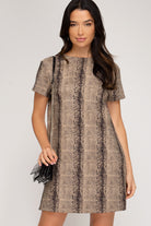 She And Sky Faux Suede Snake Print Shift Dress-Dresses-She And Sky-Deja Nu Boutique, Women's Fashion Boutique in Lampasas, Texas