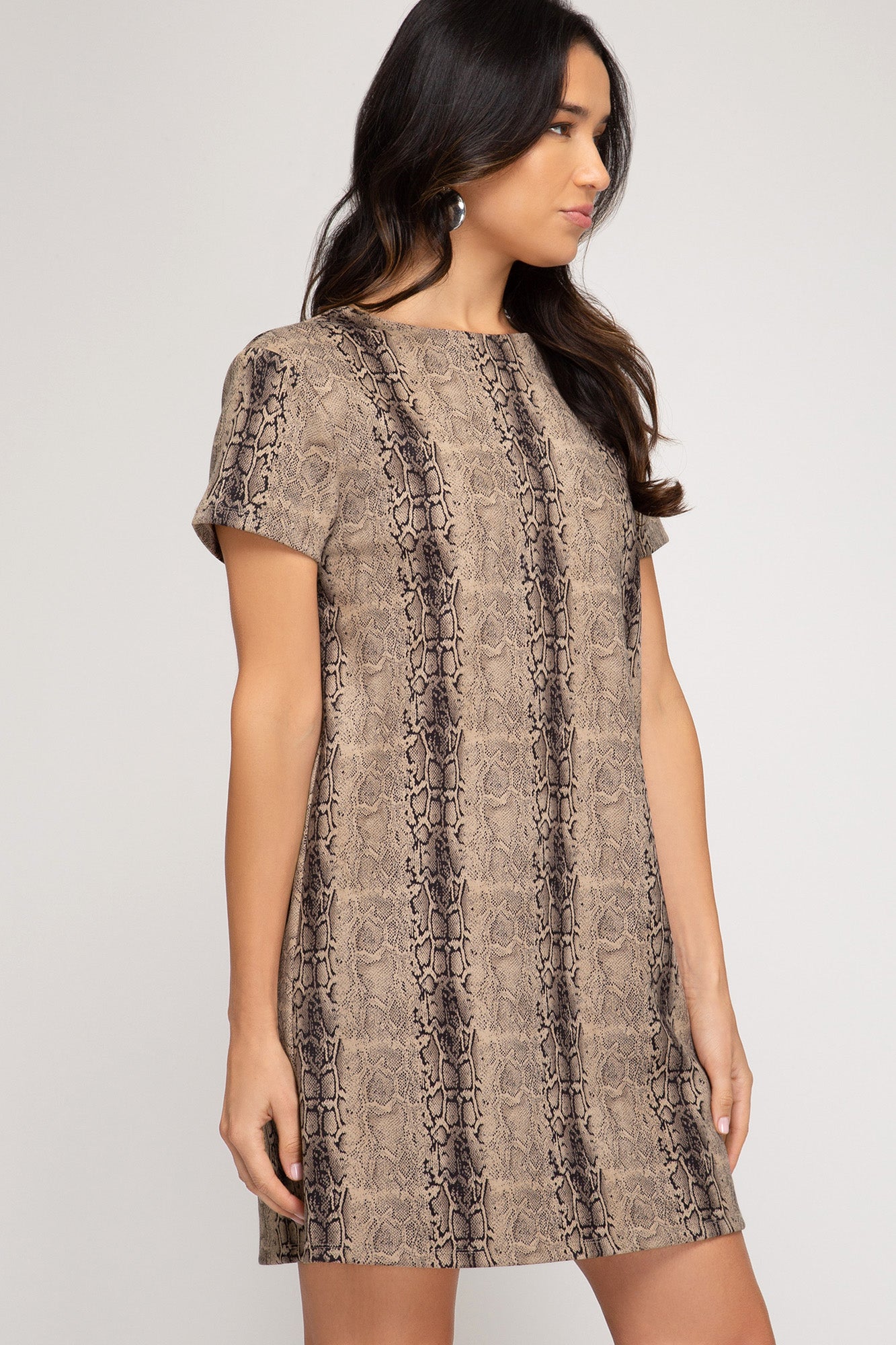 She And Sky Faux Suede Snake Print Shift Dress-Dresses-She And Sky-Deja Nu Boutique, Women's Fashion Boutique in Lampasas, Texas