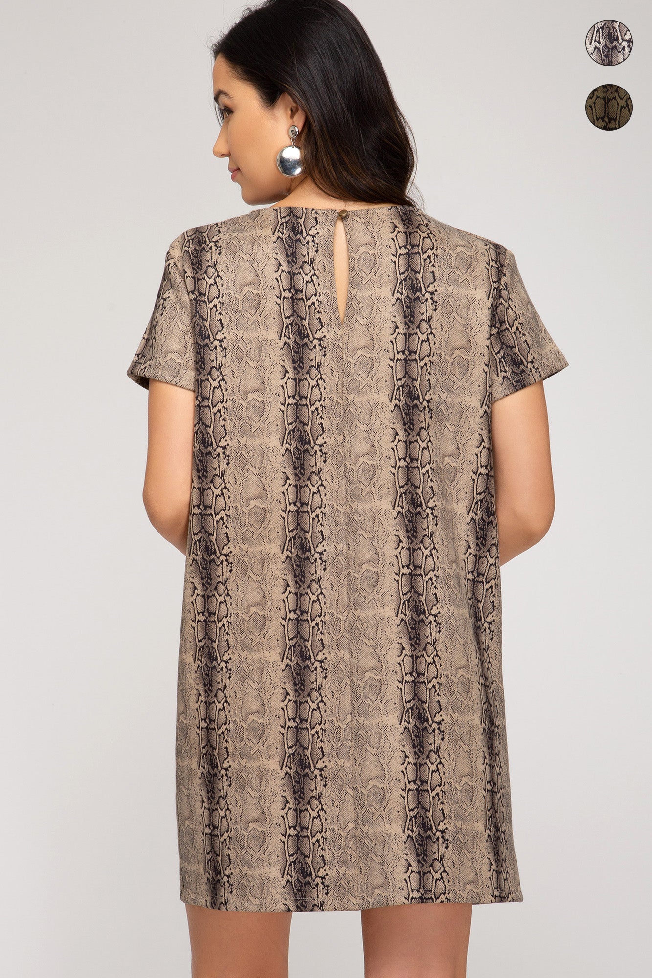 She And Sky Faux Suede Snake Print Shift Dress-Dresses-She And Sky-Deja Nu Boutique, Women's Fashion Boutique in Lampasas, Texas