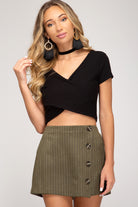 She And Sky Faux Suede Twill Skort In Olive-Bottoms-She And Sky-Deja Nu Boutique, Women's Fashion Boutique in Lampasas, Texas