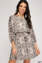 She And Sky Grey Lurex Snakeskin Print Dress-Dresses-She And Sky-Deja Nu Boutique, Women's Fashion Boutique in Lampasas, Texas