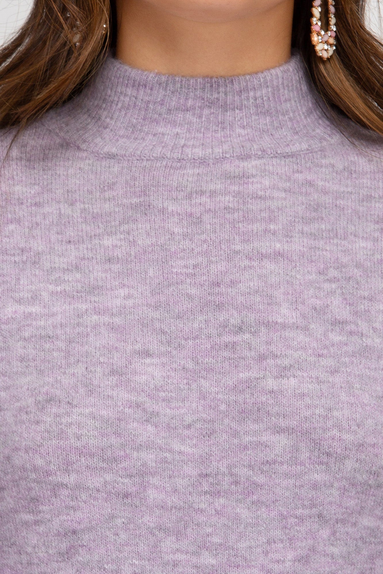 She And Sky Lavender Mock Neck Turtleneck With Balloon Sleeve Sweater-Sweaters-She And Sky-Deja Nu Boutique, Women's Fashion Boutique in Lampasas, Texas