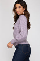 She And Sky Lavender Mock Neck Turtleneck With Balloon Sleeve Sweater-Sweaters-She And Sky-Deja Nu Boutique, Women's Fashion Boutique in Lampasas, Texas