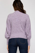 She And Sky Lavender Mock Neck Turtleneck With Balloon Sleeve Sweater-Sweaters-She And Sky-Deja Nu Boutique, Women's Fashion Boutique in Lampasas, Texas