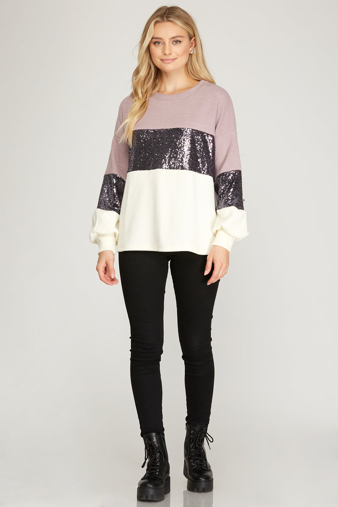 She And Sky Light Mauve Multi Colored Sweater With Sequins-Sweaters-She And Sky-Deja Nu Boutique, Women's Fashion Boutique in Lampasas, Texas