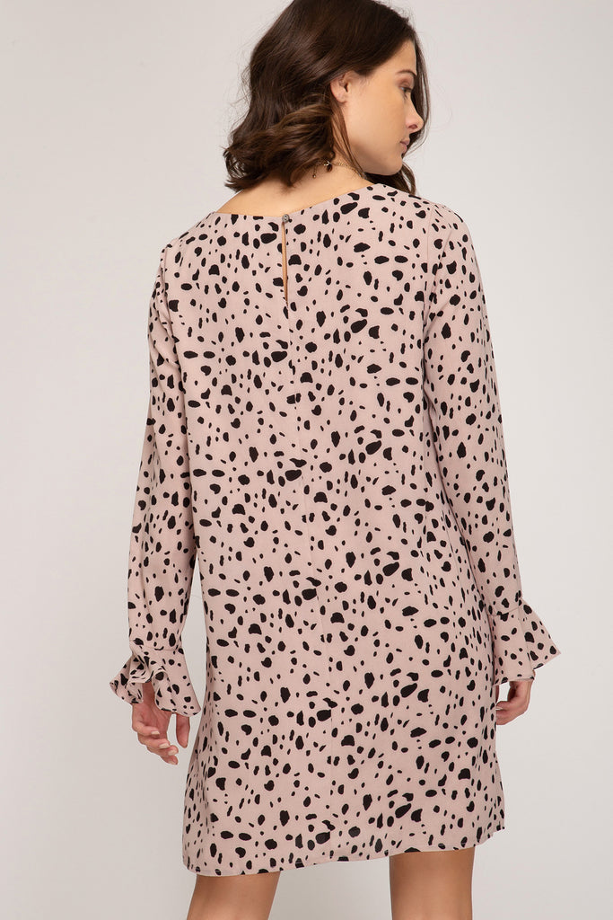 She And Sky Mauve Dalmatian Print Sheath Dress-Dresses-She And Sky-Deja Nu Boutique, Women's Fashion Boutique in Lampasas, Texas