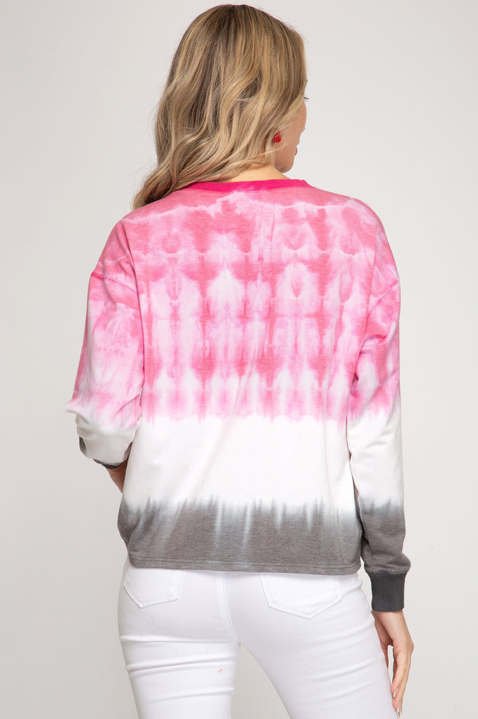 She And Sky Pink Tie Dye Jogger Top-Sweaters-She And Sky-Deja Nu Boutique, Women's Fashion Boutique in Lampasas, Texas