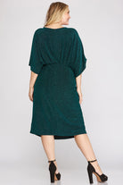 She And Sky Teal Green Kimono Sleeve Lurex Stretch Midi Dress Plus-Curvy/Plus Dresses-She And Sky-Deja Nu Boutique, Women's Fashion Boutique in Lampasas, Texas