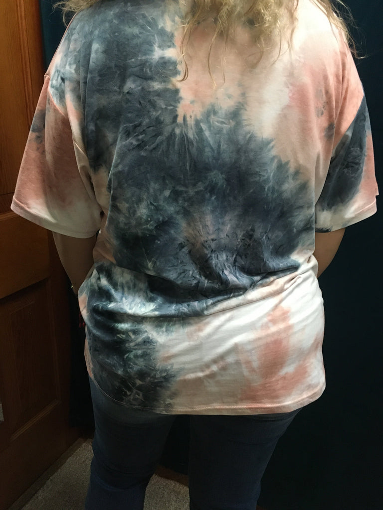 She And Sky Tie Dye Rose And Navy Boxy Plus T-Shirt-Curvy/Plus Tops-She And Sky-Deja Nu Boutique, Women's Fashion Boutique in Lampasas, Texas