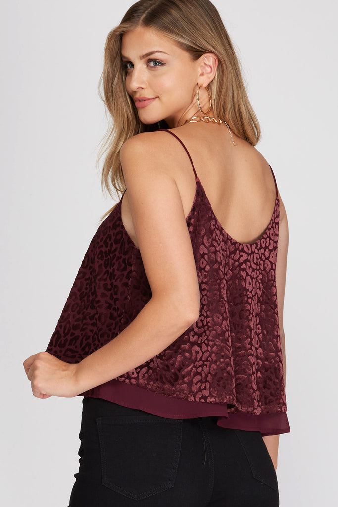 She And Sky Wine Burnout Velvet Double Layered Camisole Top-Camis/Tanks-She And Sky-Deja Nu Boutique, Women's Fashion Boutique in Lampasas, Texas