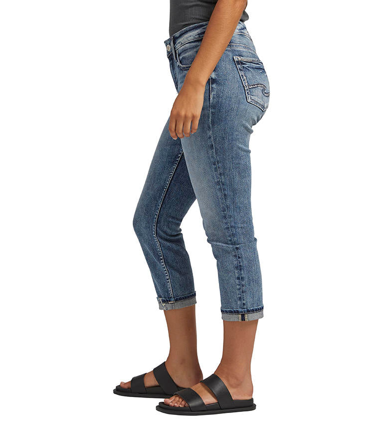 Silver Jeans Elyse Mid Rise Capri In Indigo 23.5 Inch-Jeans-Silver Jeans-Deja Nu Boutique, Women's Fashion Boutique in Lampasas, Texas