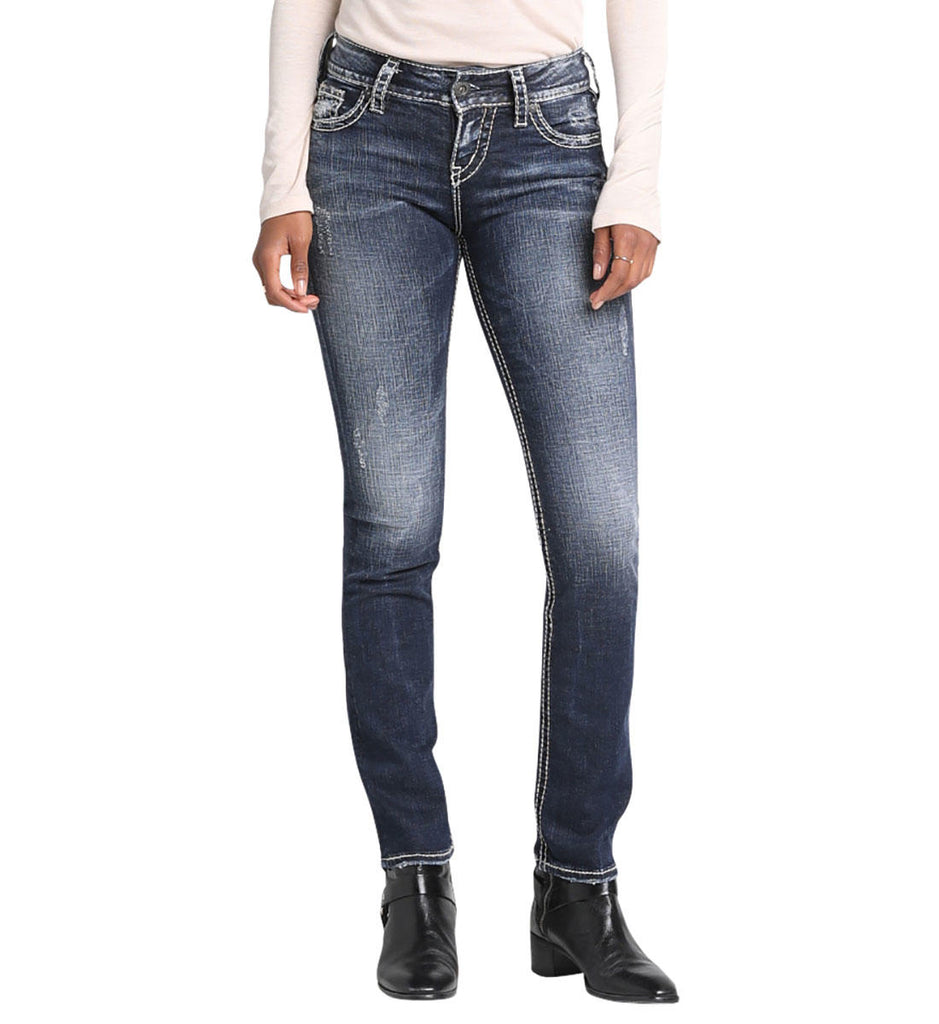 Silver Jeans Suki Mid Rise Straight In Indigo 34 Inch-Jeans-Silver Jeans-Deja Nu Boutique, Women's Fashion Boutique in Lampasas, Texas