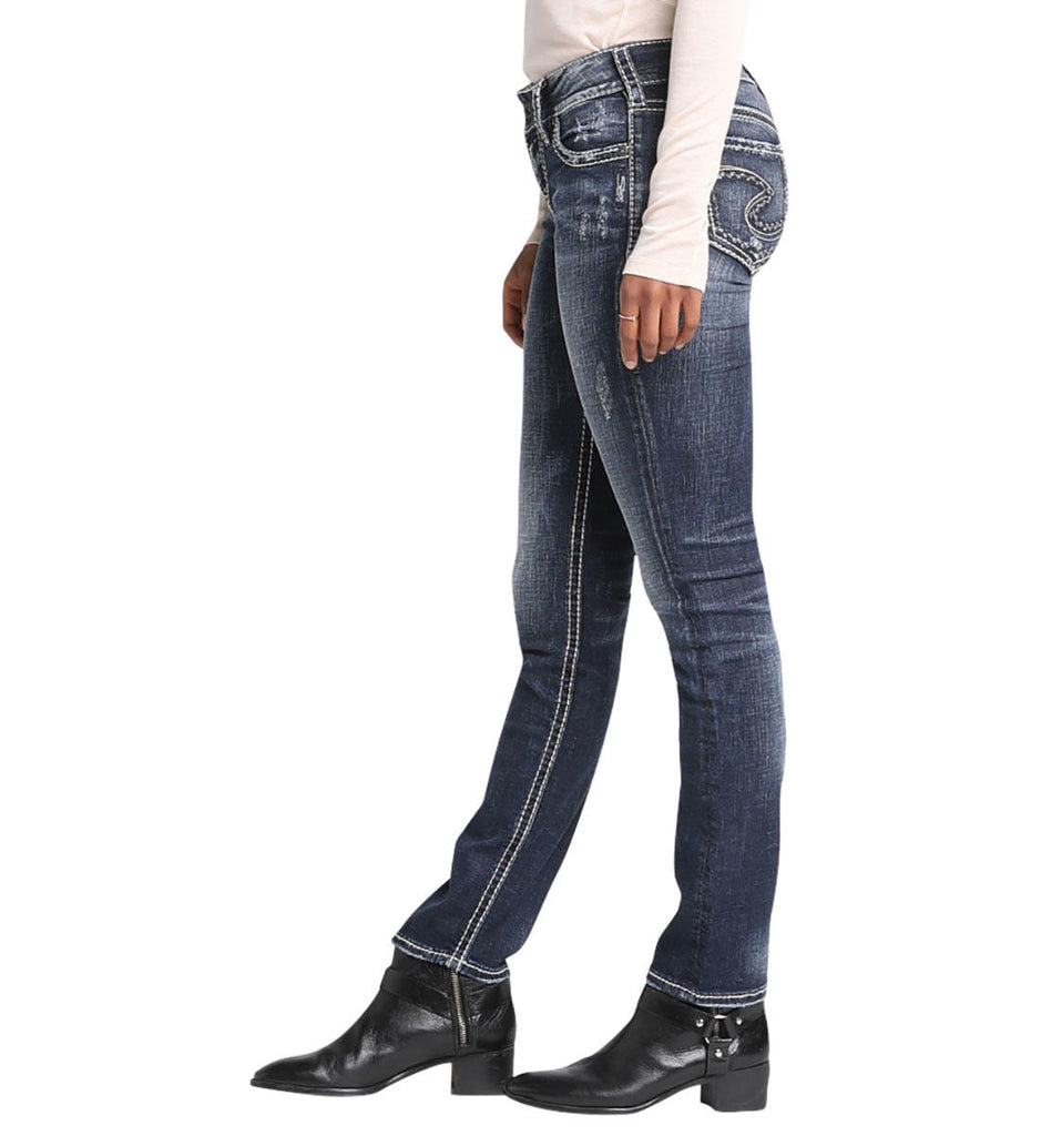 Silver Jeans Suki Mid Rise Straight In Indigo 34 Inch-Jeans-Silver Jeans-Deja Nu Boutique, Women's Fashion Boutique in Lampasas, Texas