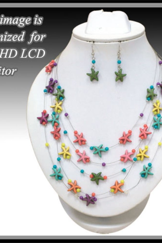 Starfish Layered Charms Necklace In Multi Colors With Matching Earring-Jewelry Sets-Deja Nu-Deja Nu Boutique, Women's Fashion Boutique in Lampasas, Texas