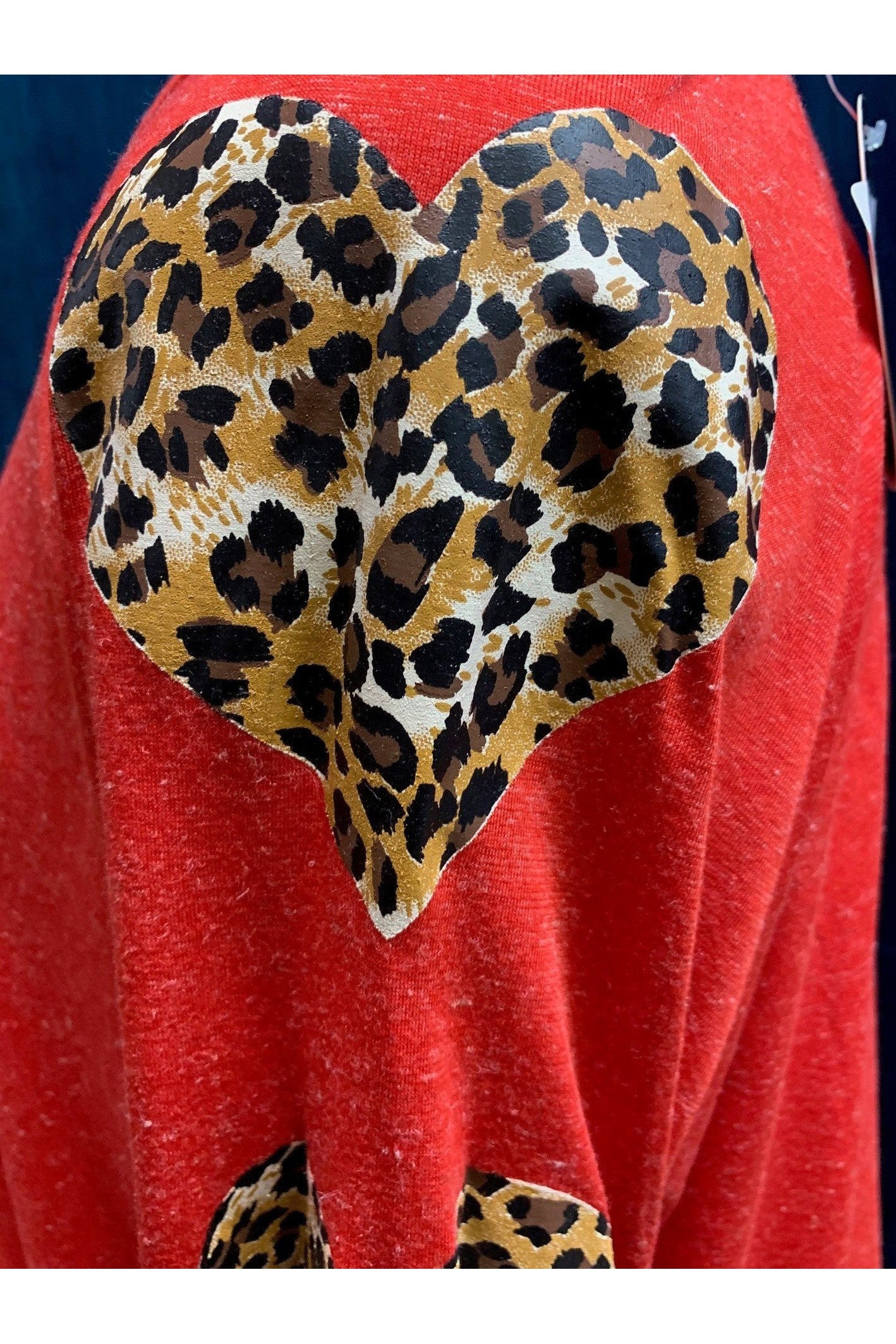 Sunshine And Rodeo Red Top With Leopard Heart Sleeves-Tops-Sunshine And Rodeo-Deja Nu Boutique, Women's Fashion Boutique in Lampasas, Texas