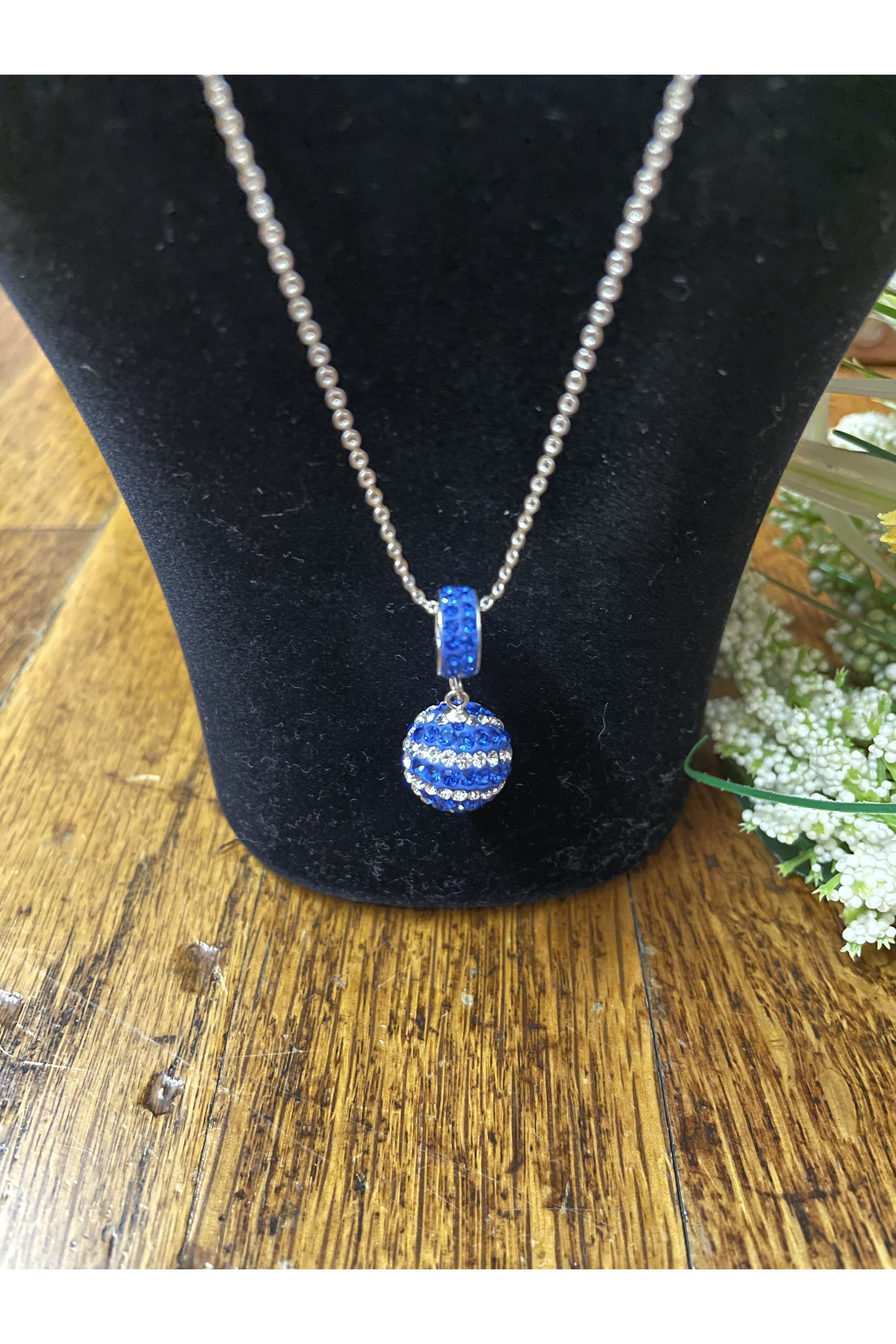 Swarovski Royal Blue And Crystal Basketball, Baseball Or Football Necklace-Necklaces-Deja Nu Tx-Deja Nu Boutique, Women's Fashion Boutique in Lampasas, Texas